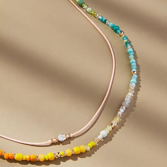 NWT Anthropologie Beaded Cord Necklaces, Set of 2 (PINK,WHITE,GREEN OR ASST) - Picture 12 of 13